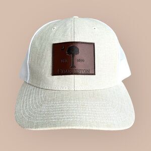 Charleston South Carolina US Leather Patch Hat Trucker Mesh White Brown